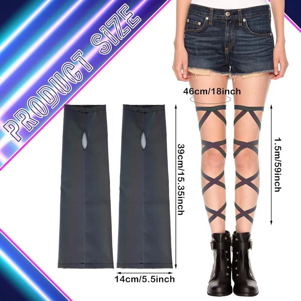 Reflective Rave Arm Warmers and Leg Wraps Set Holographic Light-Reflecting Acces